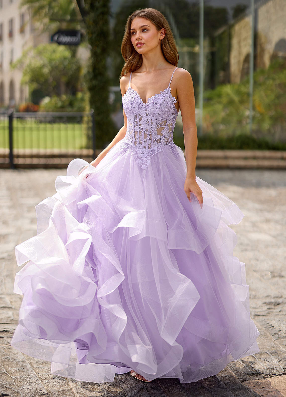 Spitze Purple Sheer Lace Prom Dress