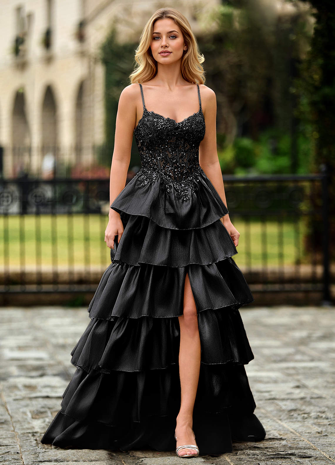 Jasmunya Black Organza Prom Dress