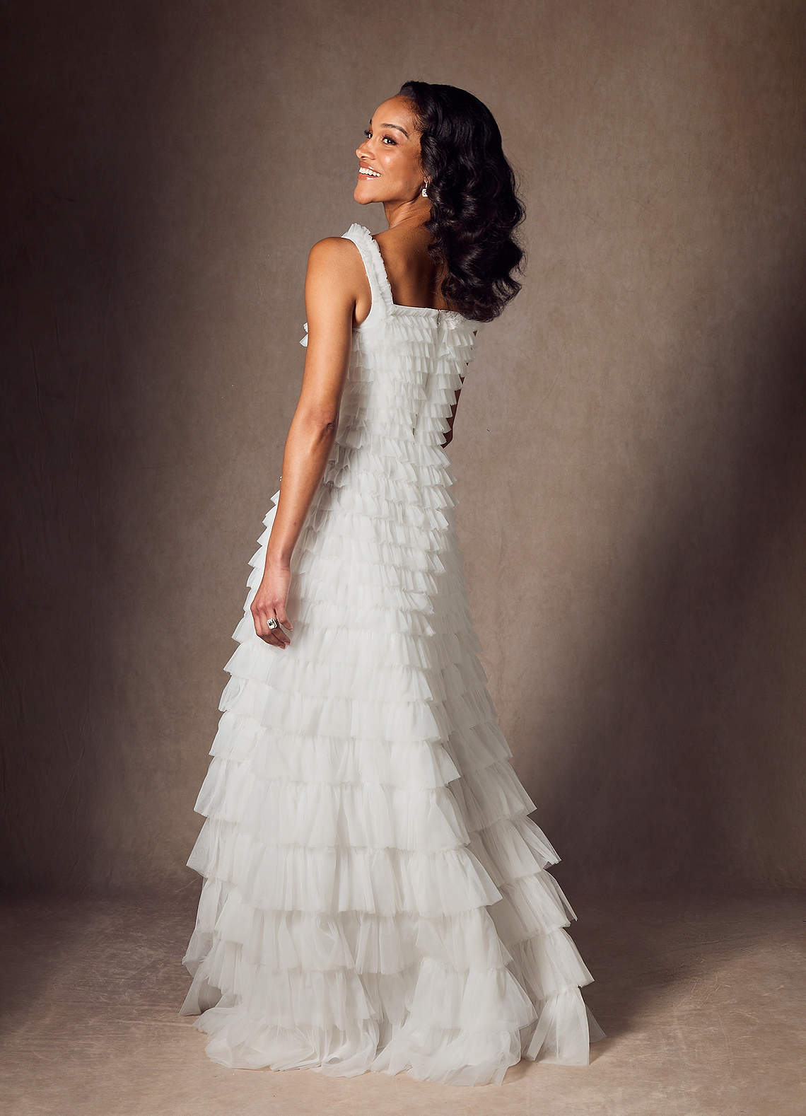 Diamond White A-Line Ruched Tulle Dress