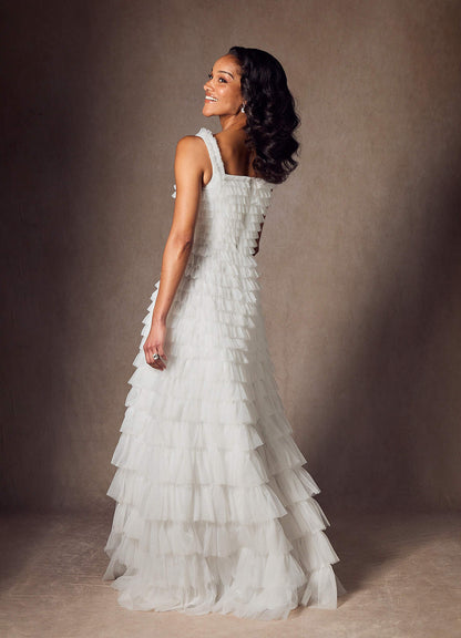 Diamond White A-Line Ruched Tulle Dress