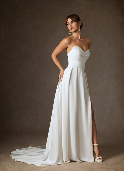 Diamond White A-Line Sequins Crepe Back Satin Dress