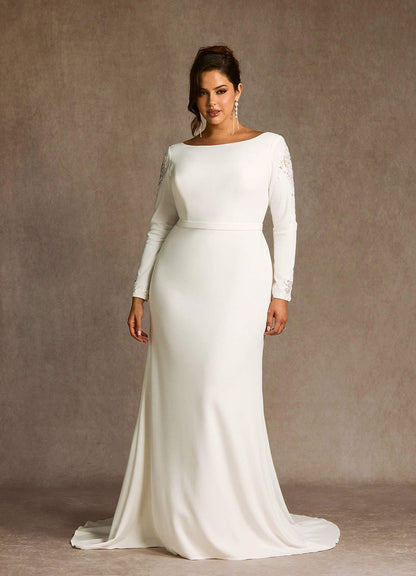 Diamond White Mermaid Scoop Sequins Stretch Crepe Dress