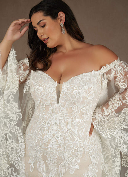 Diamond White Champagne Mermaid V-Neck Sequins Lace Dress