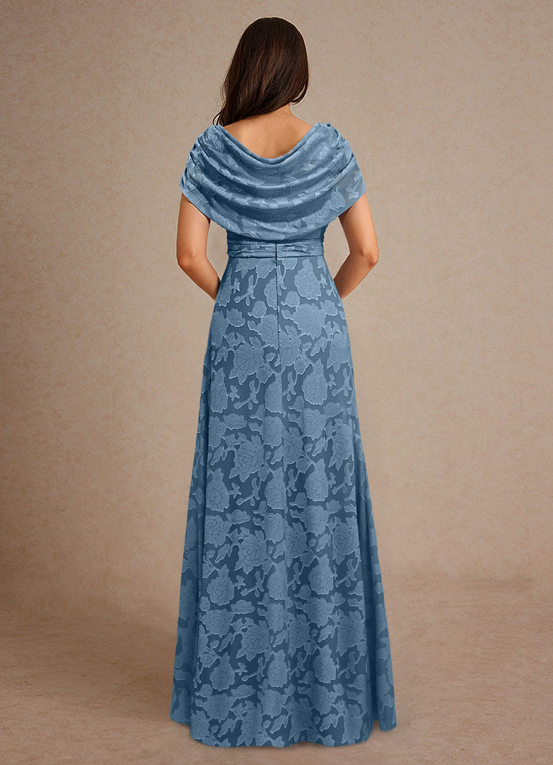Steel Blue A-Line Pleated Floral Burnout Dress