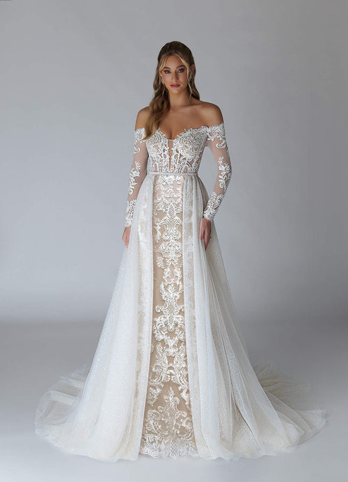 Diamond White Nude A-Line V-Neck Sequins Tulle Dress