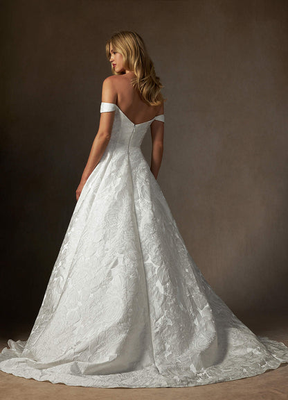 Antique White Ball-Gown Strapless Floral Jacquard Dress