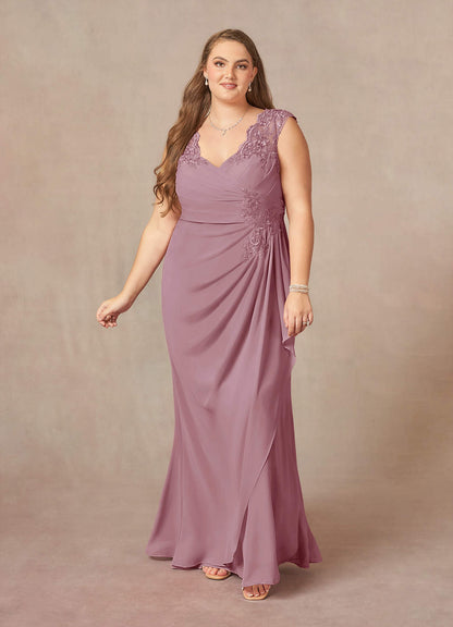 Vintage Mauve A-Line Queen Anne Lace Chiffon Dress