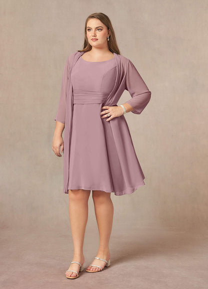 Dusty Rose A-Line Scoop Pleated Chiffon Dress