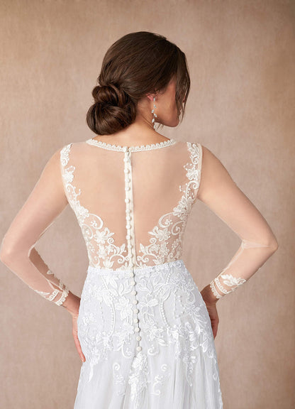 Diamond White A-Line Lace Tulle Dress