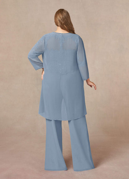 Dusty Blue Jumpsuit/Pantsuit Sequins Chiffon Dress