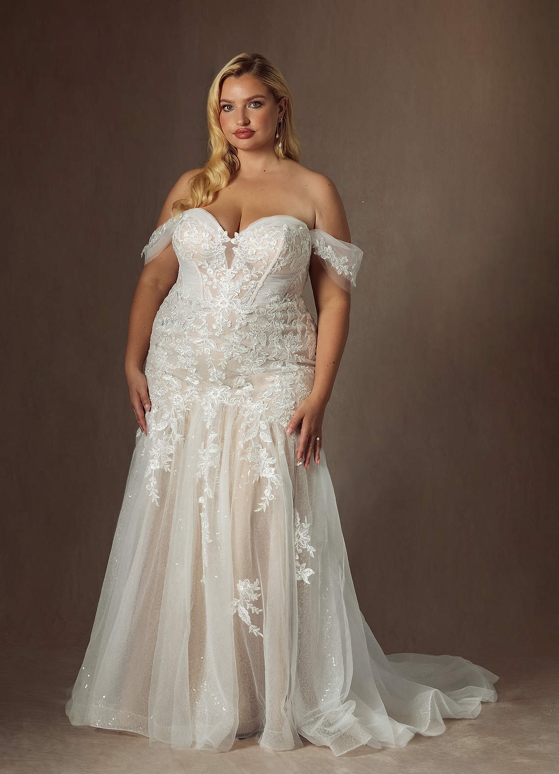 Diamond White Champagne Mermaid Sequins Tulle Dress