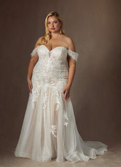 Diamond White Champagne Mermaid Sequins Tulle Dress