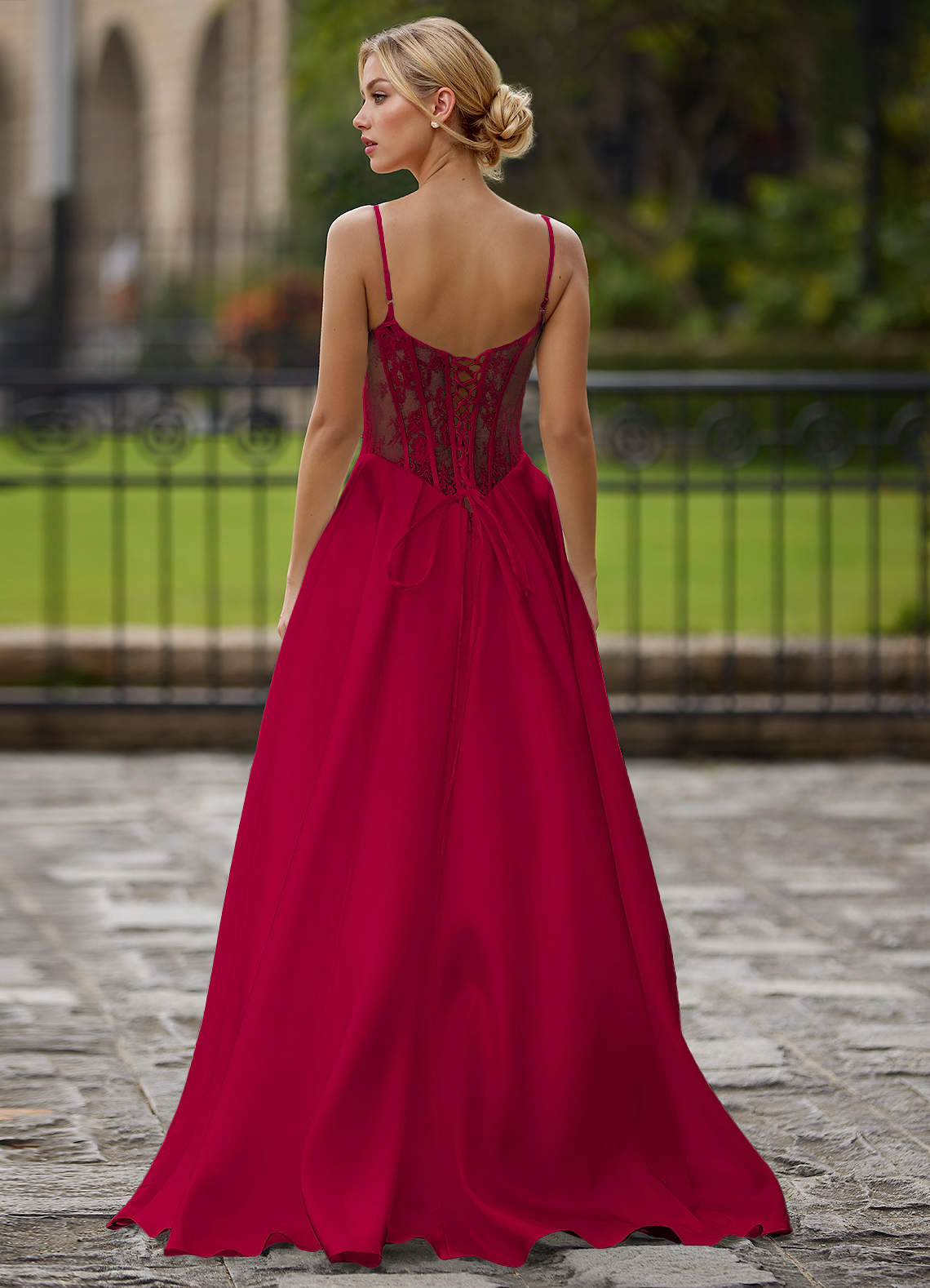 Nimbus Burgundy Cutout Corset Satin Prom Dress  Dress