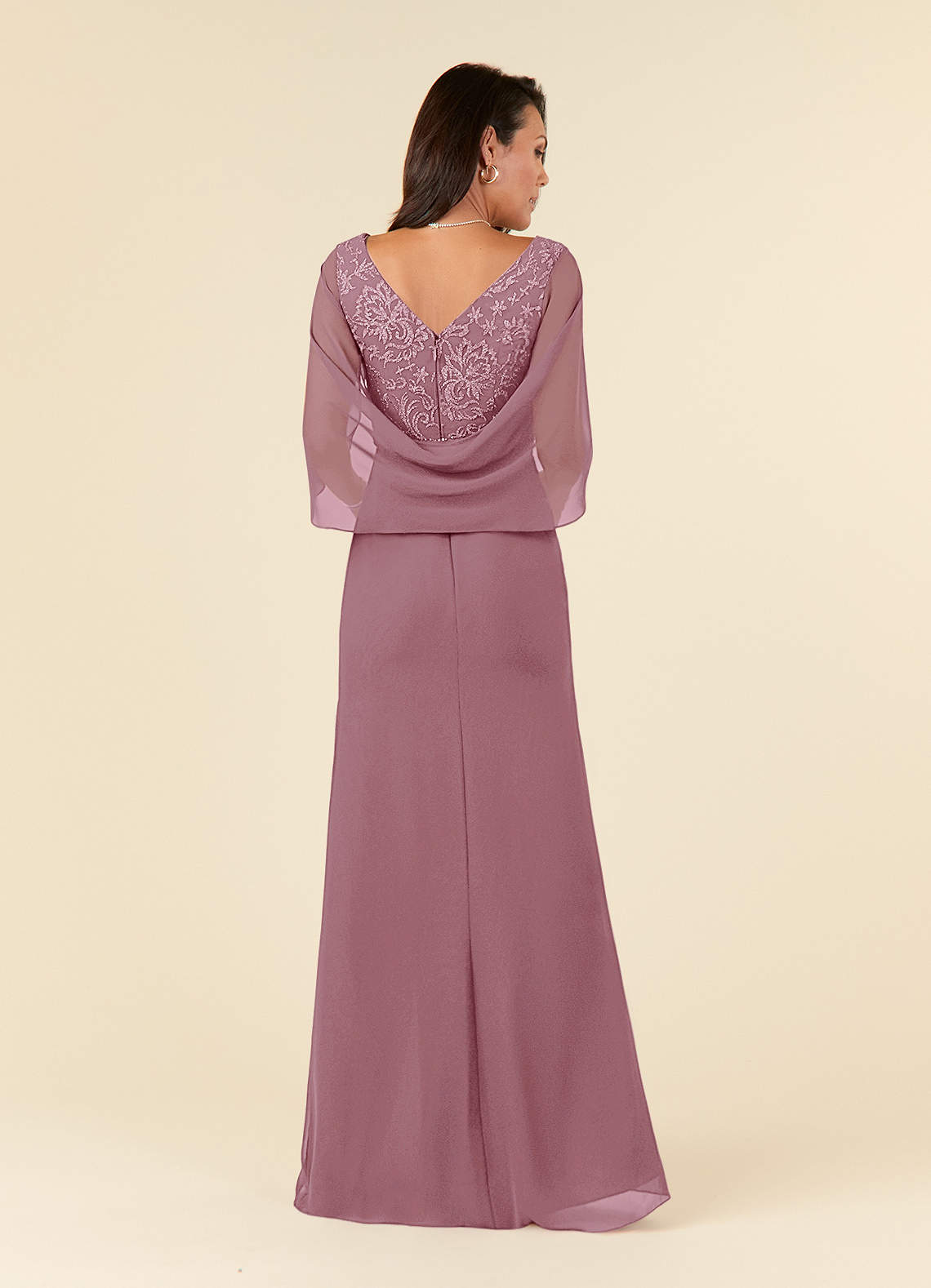Vintage Mauve Mermaid Lace Chiffon Dress