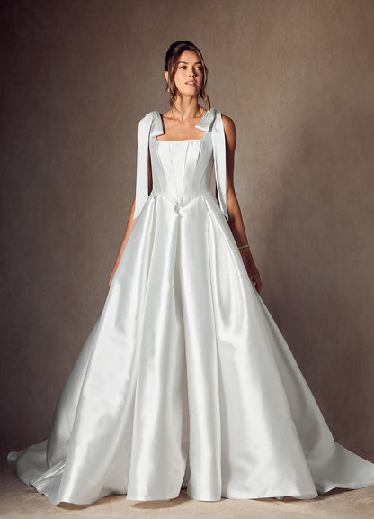 Diamond White A-Line with Pockets Mikado Dress