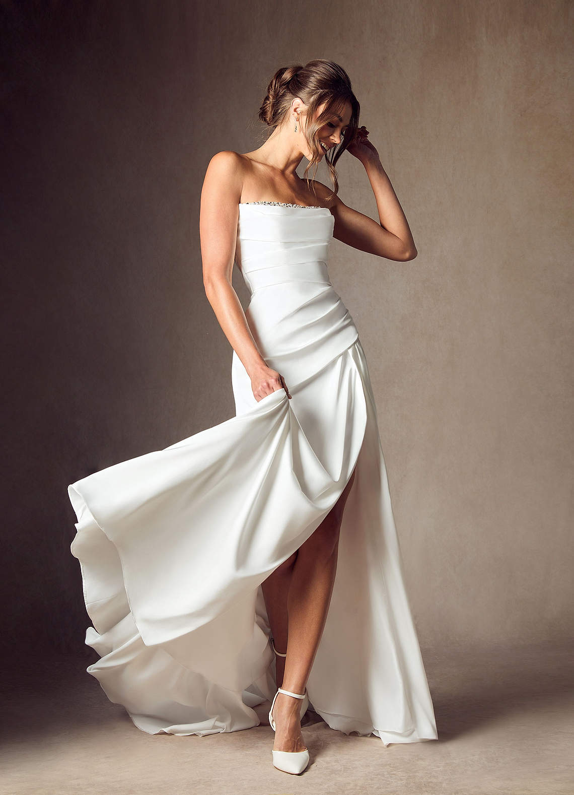 Diamond White Mermaid Strapless Stretch Satin Dress