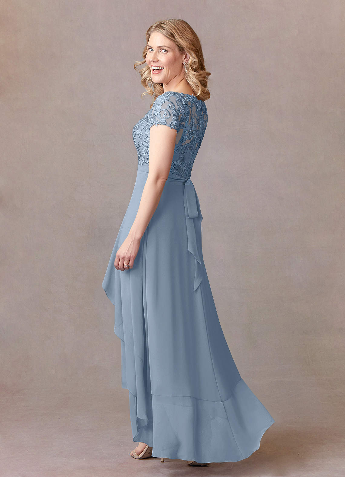Dusty Blue A-Line Lace Chiffon Dress