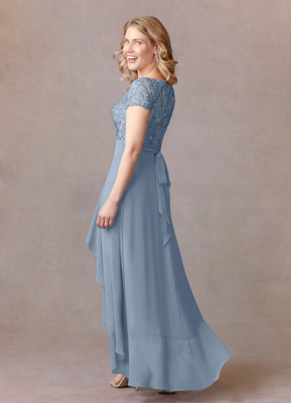 Dusty Blue A-Line Lace Chiffon Dress