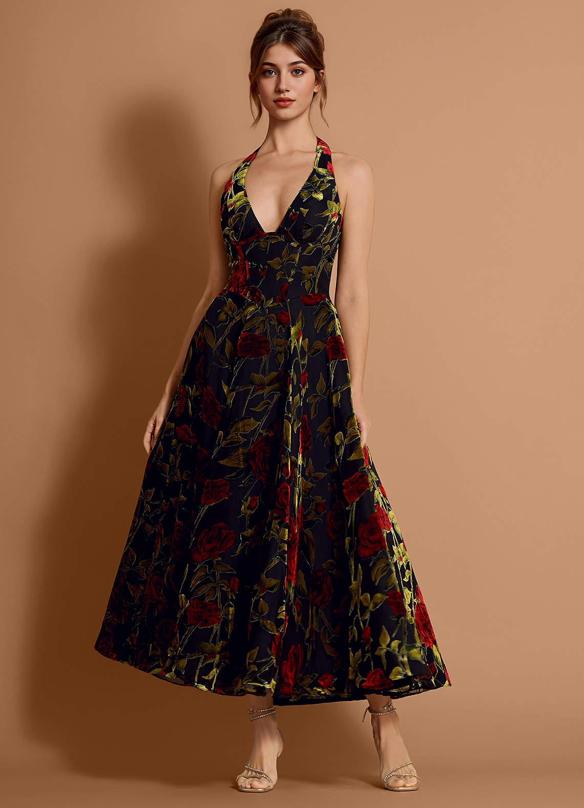 Anouk Black Multi Midi Dress  Dress