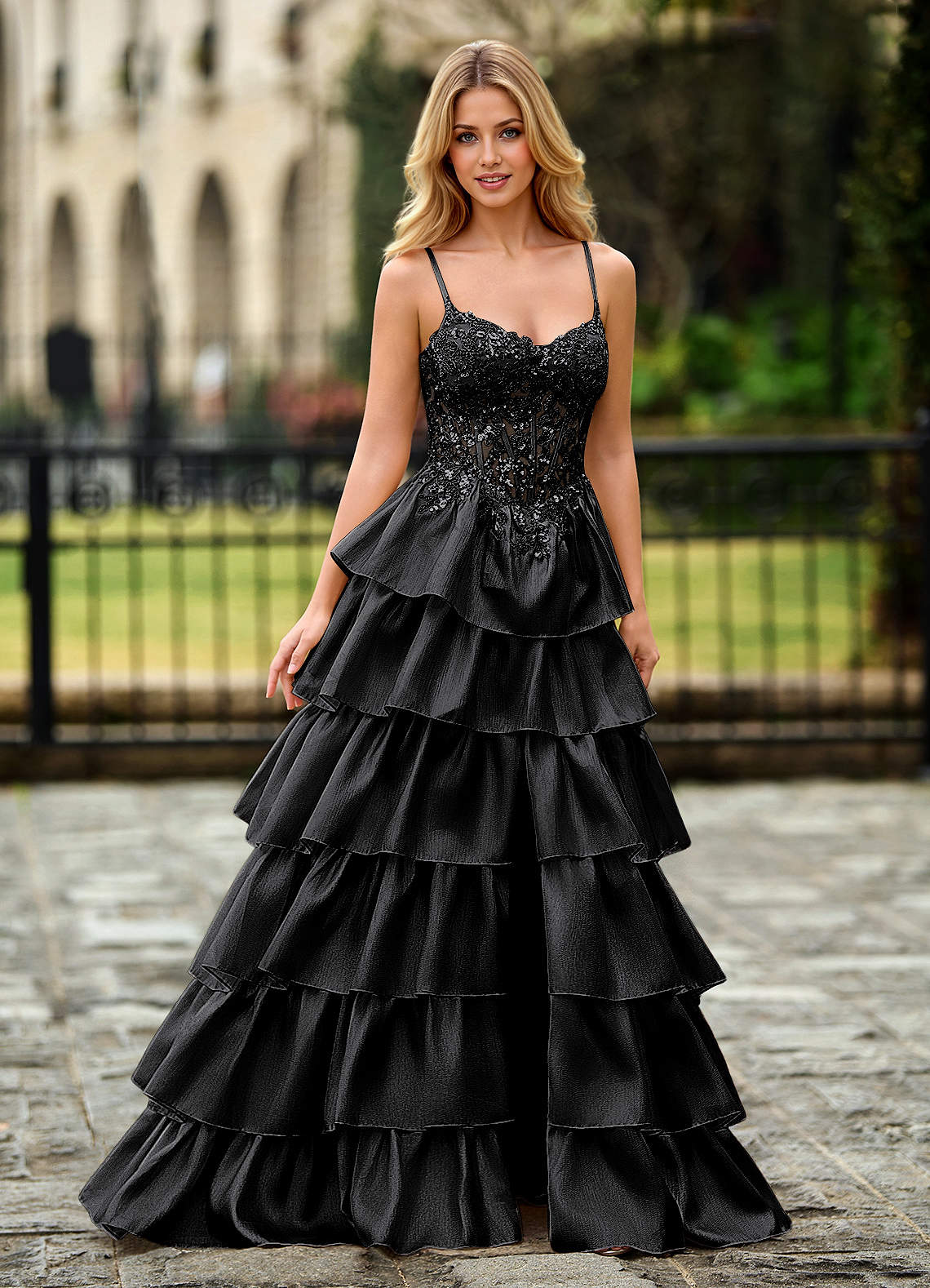 Jasmunya Black Organza Prom Dress