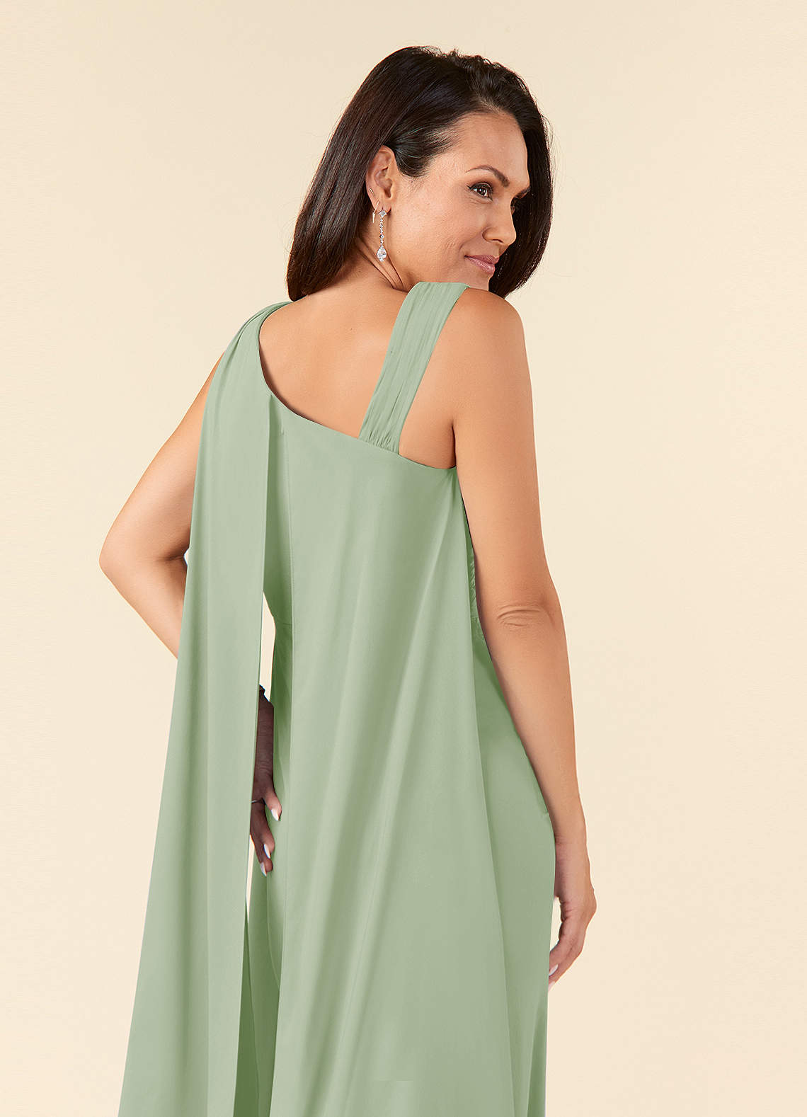 Dusty Sage Mermaid Pleated Stretch Chiffon Dress