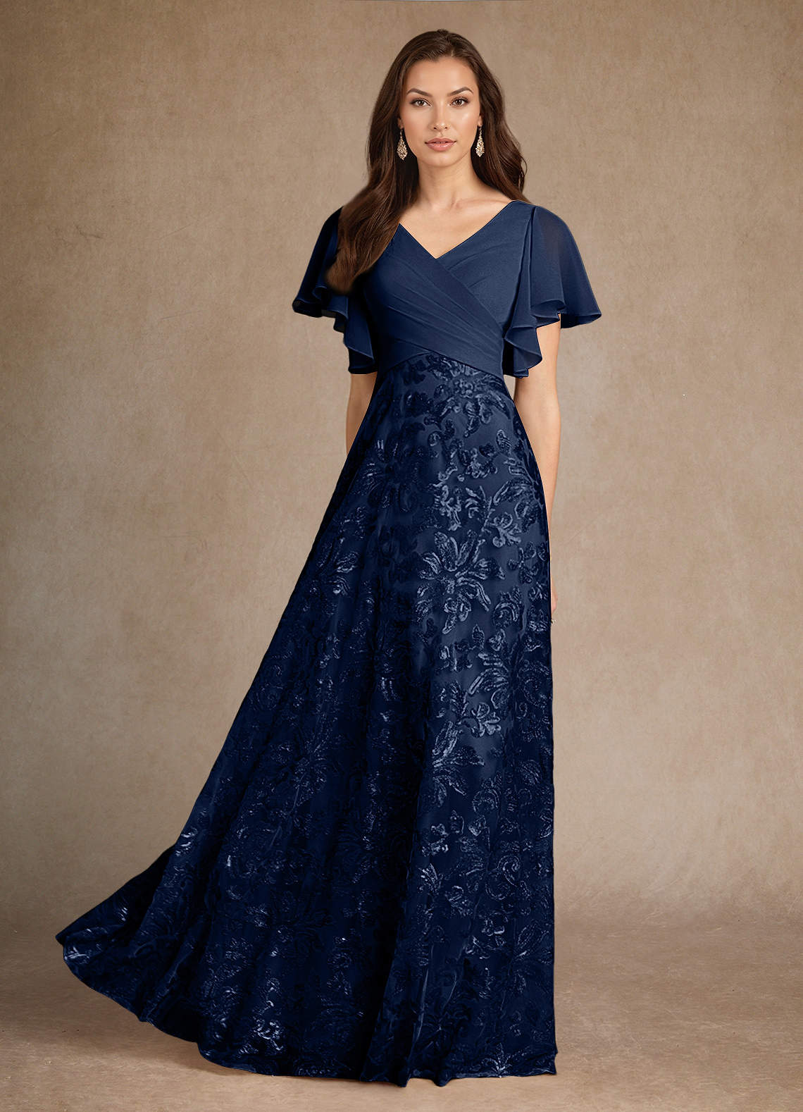 Dark Navy A-Line Pleated Lace Dress