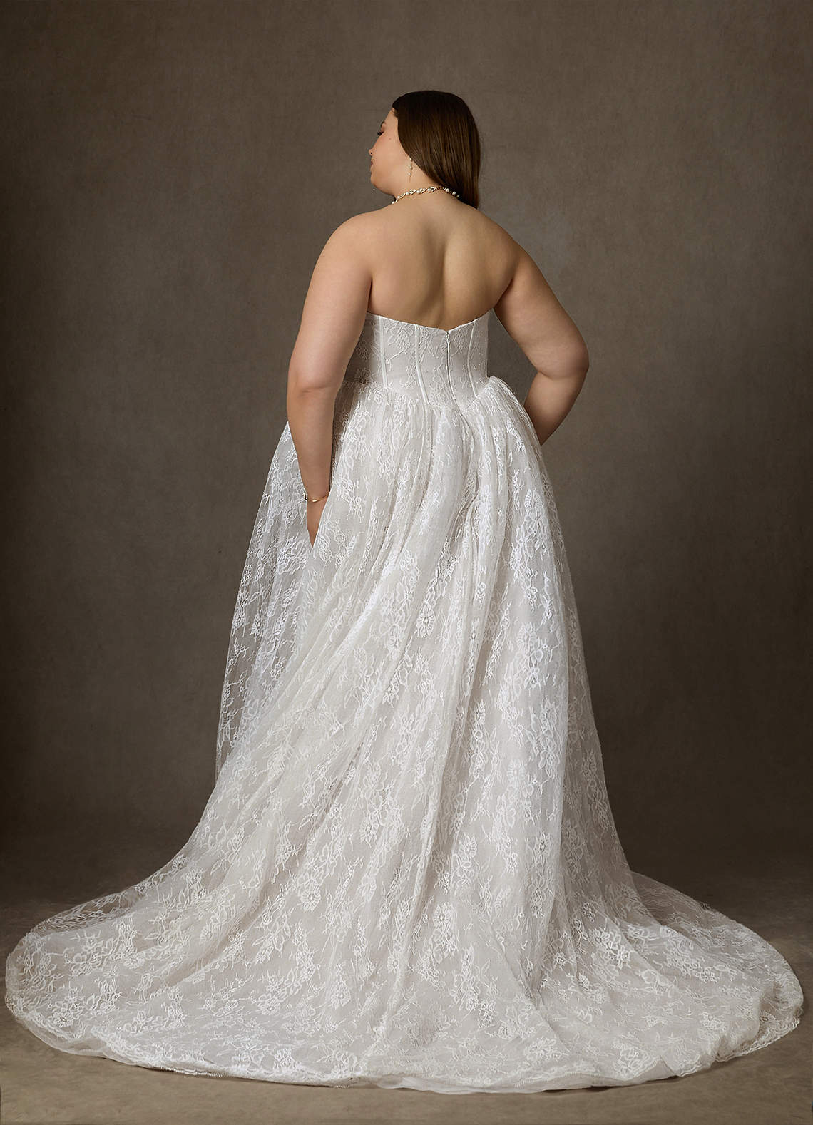 Diamond White Ball-Gown Strapless Lace Dress