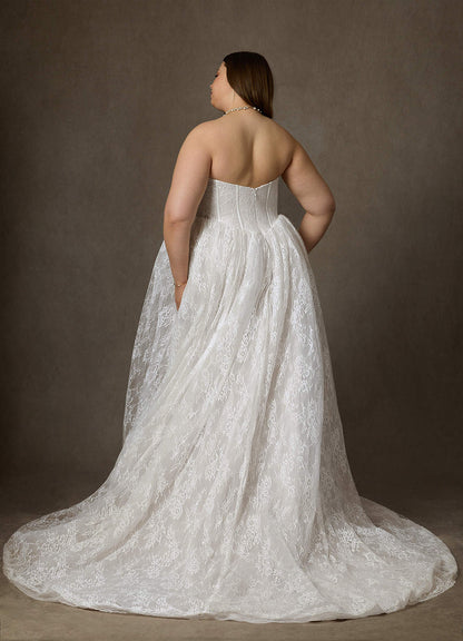 Diamond White Ball-Gown Strapless Lace Dress