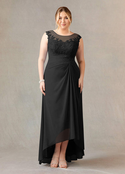 Black A-Line Scoop Lace Chiffon Dress