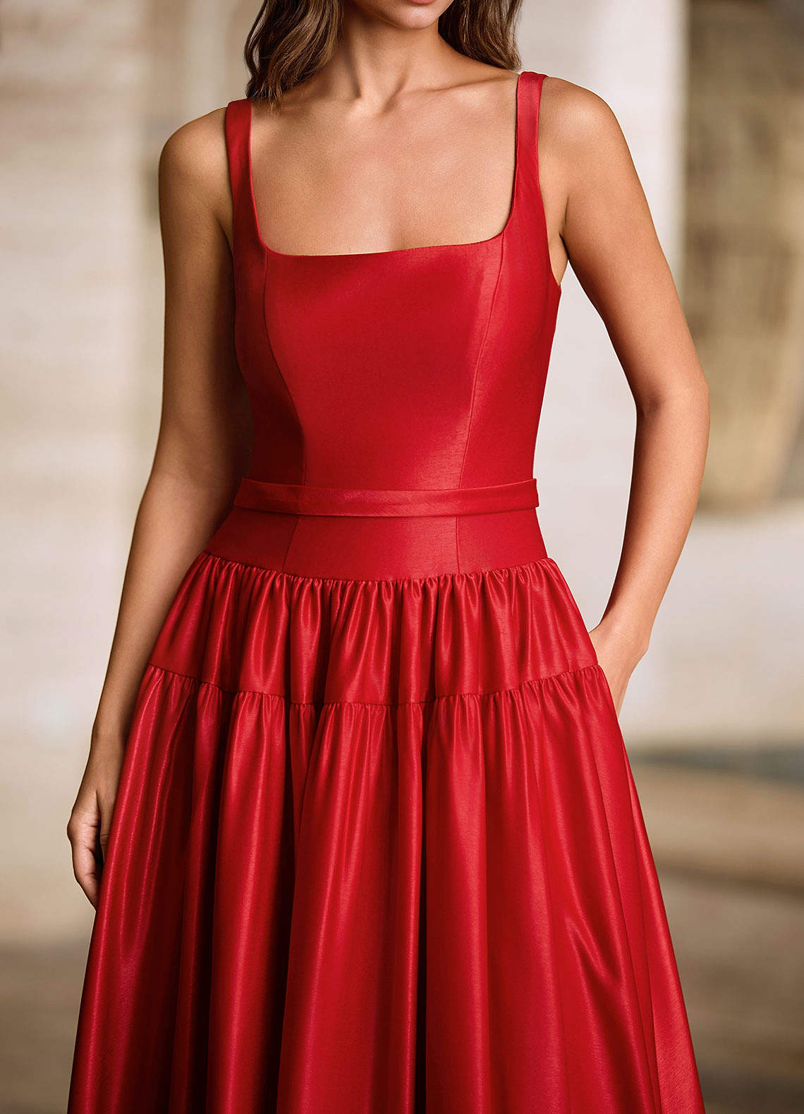 Arora Red Square Neckline Prom Dress