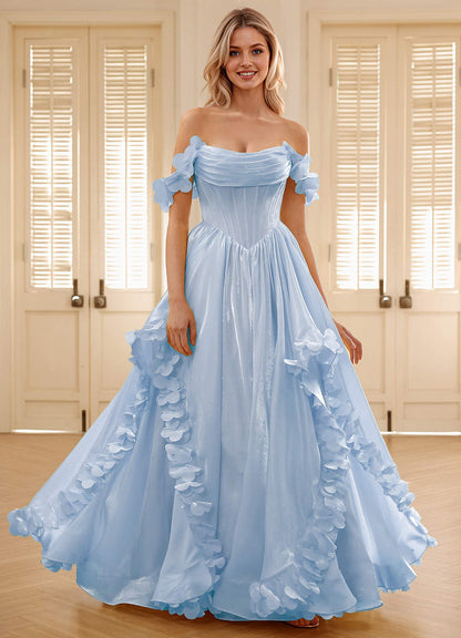 Elysia Sky Blue Corset Rhinestone Sheer Lace Prom Dress