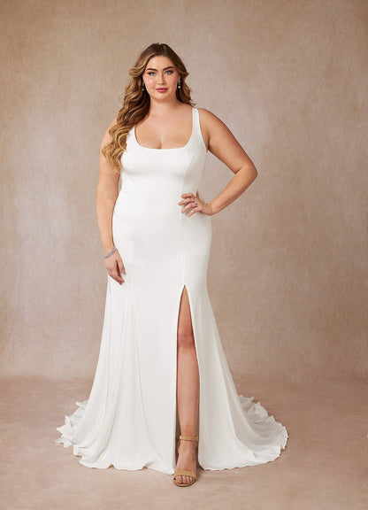 Diamond White Mermaid Scoop Sequins Crepe Back Satin Dress