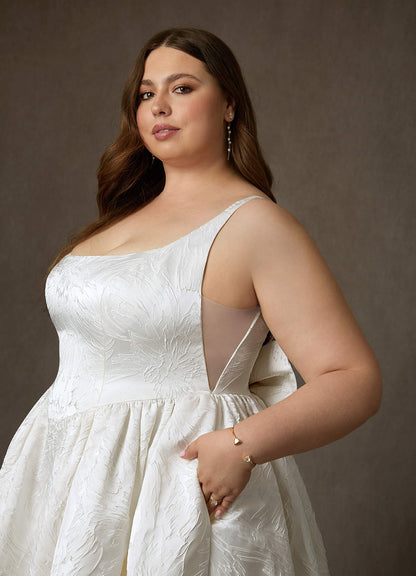 Diamond White Ball-Gown with Pockets Floral Jacquard Dress