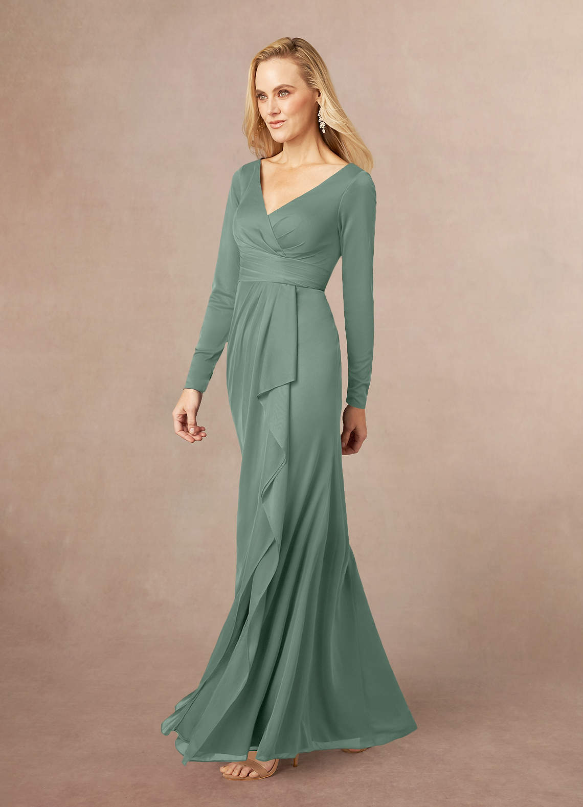 Eucalyptus Mermaid V-Neck Pleated Mesh Dress