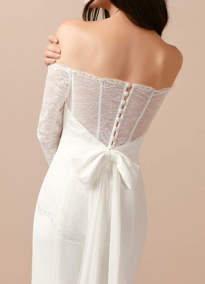 Diamond White Mermaid Off the Shoulder Stretch Crepe Dress