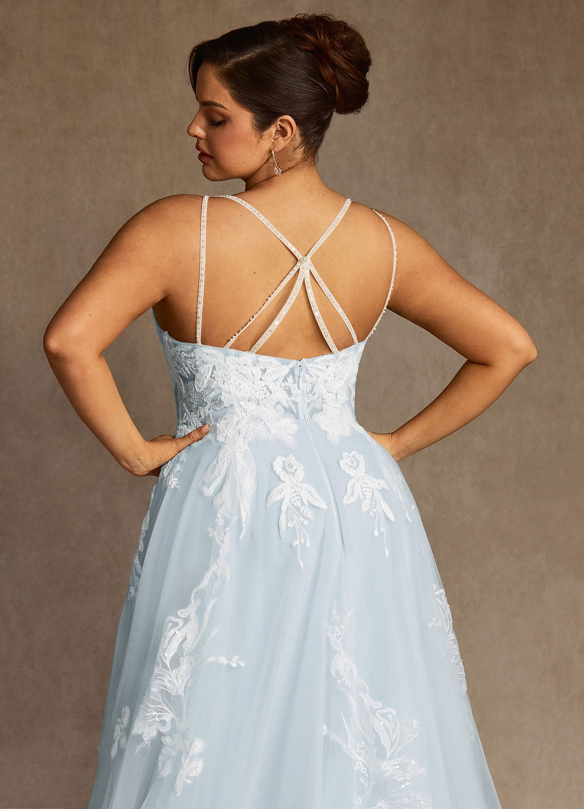 Misty Blue A-Line V-Neck Sequins Tulle Dress