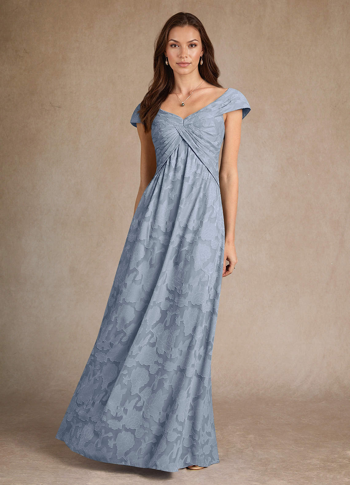 Dusty Blue A-Line Pleated Floral Burnout Dress