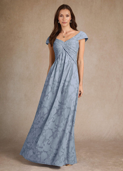 Dusty Blue A-Line Pleated Floral Burnout Dress