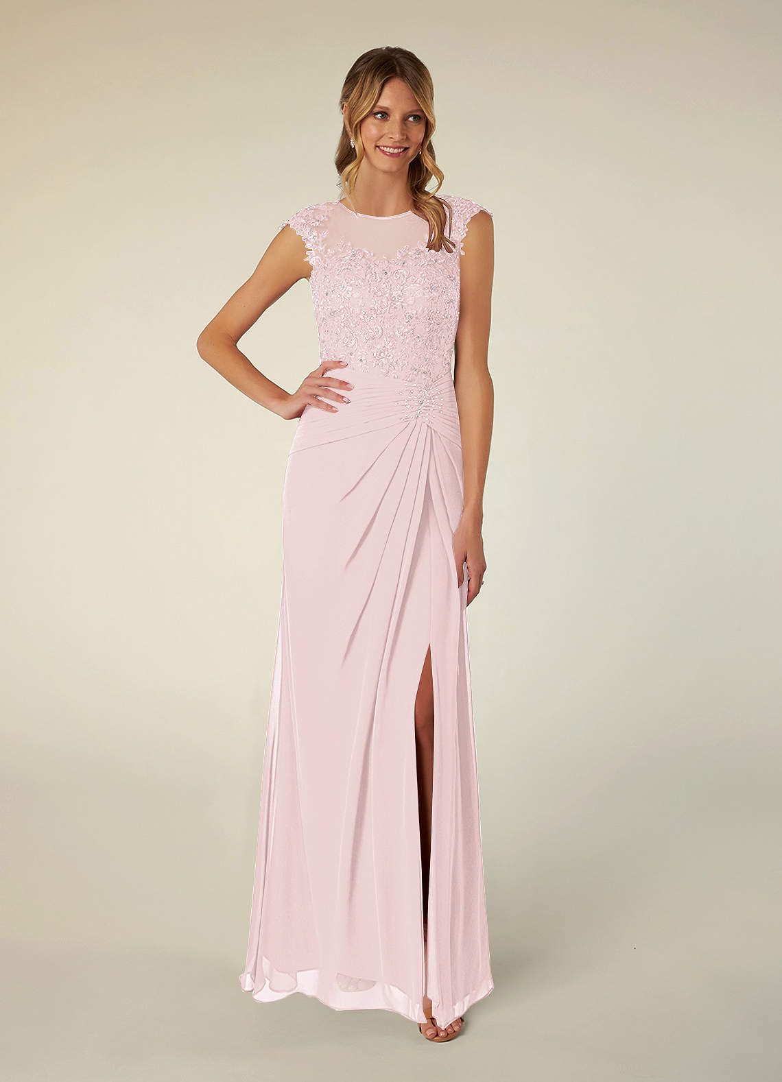 Blushing Pink A-Line Scoop Sequins Chiffon Dress