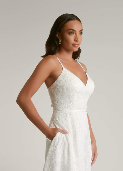Diamond White A-Line Lace Matte Satin Dress