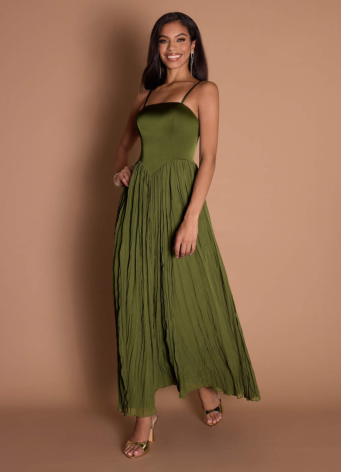 Lorie Olive Ruffle Maxi Dress  Dress
