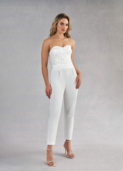 Diamond White Pant Styles Lace Stretch Crepe Dress