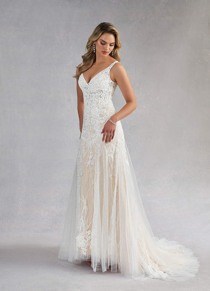 Diamond White Champagne Mermaid Sequins Tulle Dress