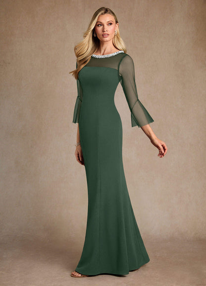 Eucalyptus Sheath Beaded Stretch Crepe Dress