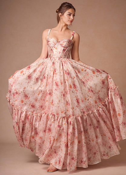Halame Apricot Multi Sleeveless Floral A-Line Prom Dress