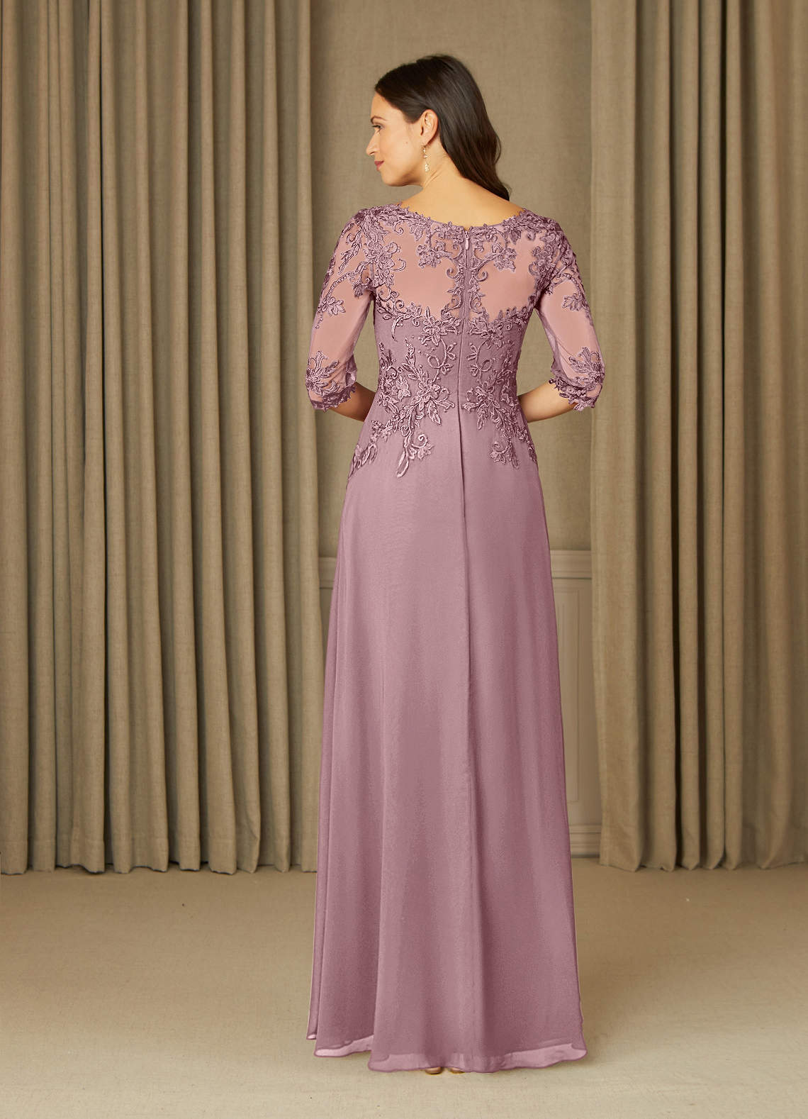 Dusty Rose A-Line Lace Chiffon Dress