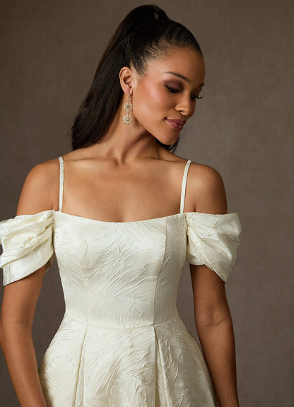 Antique White Ball-Gown Floral Jacquard Dress