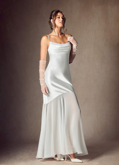 Diamond White Mermaid Metallic Satin Dress