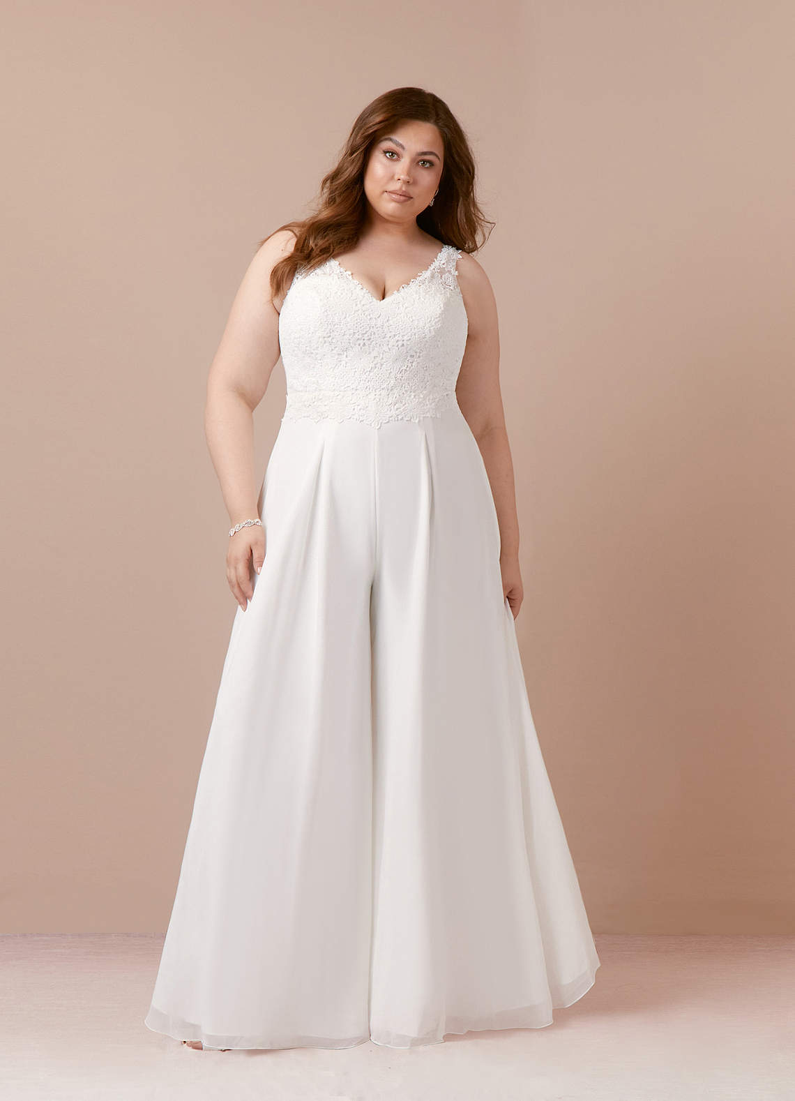 Diamond White Pant Styles V-Neck Lace Chiffon Dress