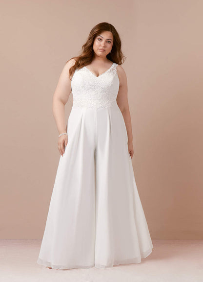 Diamond White Pant Styles V-Neck Lace Chiffon Dress